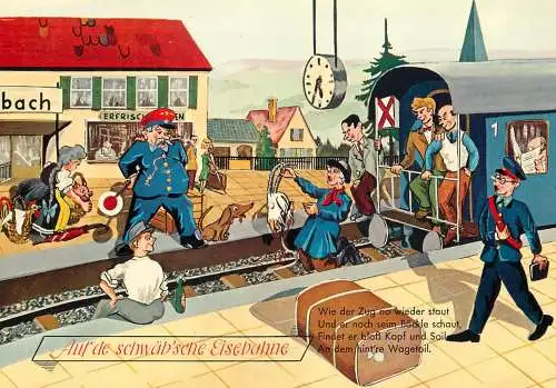 Humour greetings card Germany train and goat