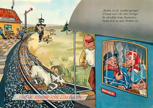 Humour greetings card Germany train and goat