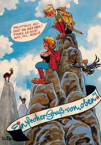 Humour greetings card Germany mountain hike and goats