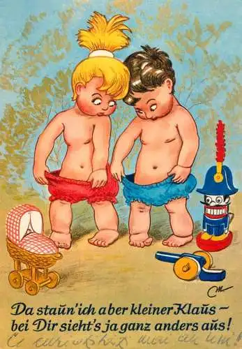 Humour greetings card Germany children discovering stuff