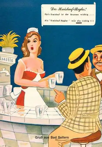 Humour greetings card Germany beautiful woman at bar Grub aus Bad Selters