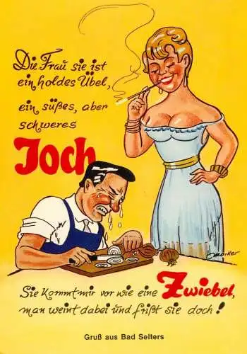 Humour greetings card Germany onion cutting man crying