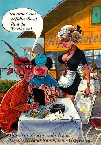 Humour greetings card Germany alpen hotel restaurant