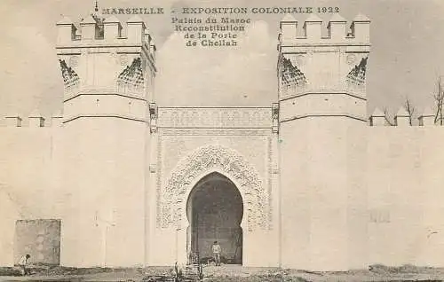 CPA France Marseille Exposition coloniale 1922 Palais du Maroc Reconstitution de la Porte de Chellah