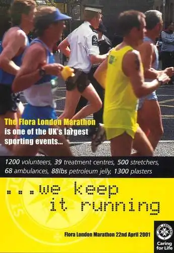 Greetings card advertising Flora London marathon 2001
