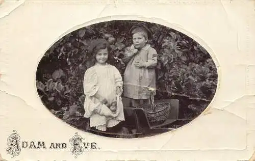 Greetings card children Adam and Eve