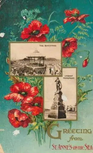 Greetings card from St. Annes's on the sea Lifeboat monument the Bandstand