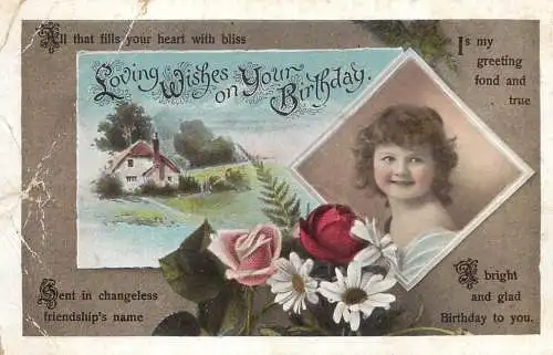 Greetings card Birthday flower house