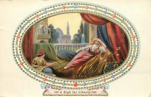 Greetings card oriental scene A sigh for liberty
