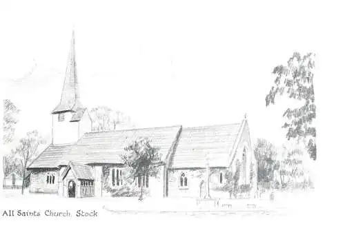 England Stock Essex All Saints Church pencil sketch drawing