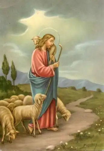 Italy religious scene Jesus and sheep