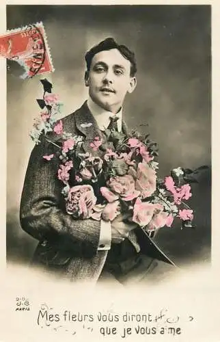 cpa salutations bonheur homme élégant mode flowers