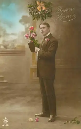 cpa salutations bonheur homme élégant mode moustache Bonne Annee