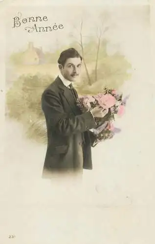 cpa salutations bonheur homme élégant mode Bonne Annee