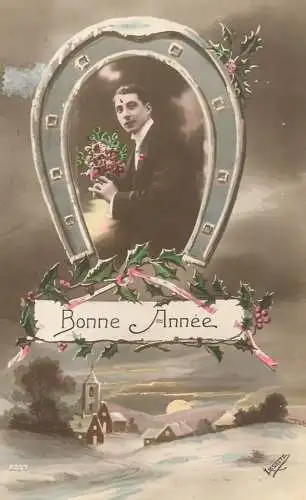cpa salutations bonheur homme élégant mode flower Bonne Annee