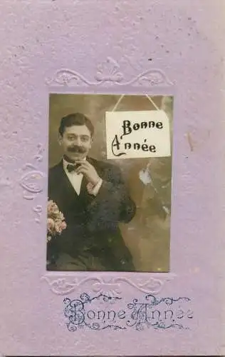 cpa salutations bonheur homme élégant mode flower Bonne Fete