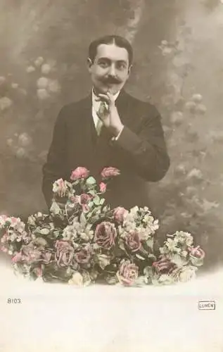 cpa salutations bonheur homme élégant mode flower