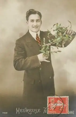 cpa salutations bonheur homme élégant mode Heureuse Anne