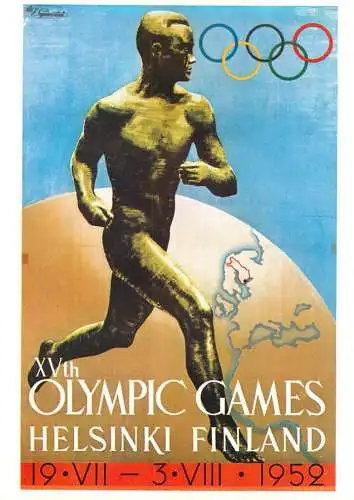 Olympic Games pictorial poster card Finland Helsinki 1952