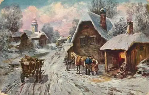 Germany painting winter scenery and cart