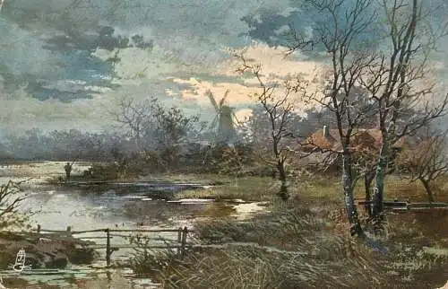 Germany Oilette Tuck windmill swamp landscape
