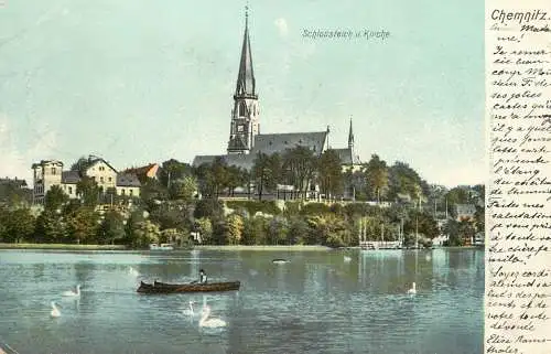 AK Germany Chemnitz schlossteich u kirche