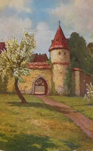 AK Allemagne Landschaft painting village and citadel wall 1928