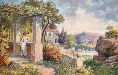 AK Allemagne Landschaft painting lady and scenery