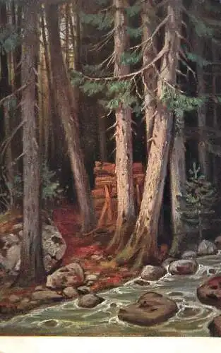AK Allemagne Landschaft painting forest and river
