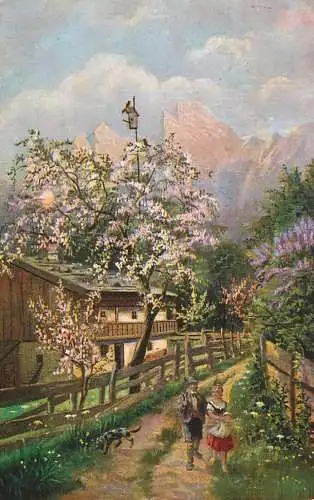 AK Allemagne Landschaft painting 1918 village scene