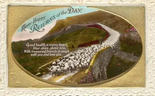 British greetings postcard many happy returns