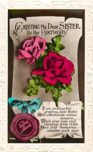 British greetings postcard sister birthday