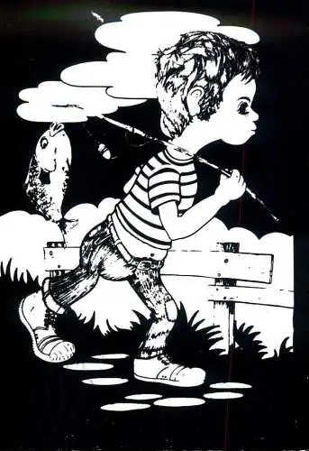 Greetings card Children boy fishing