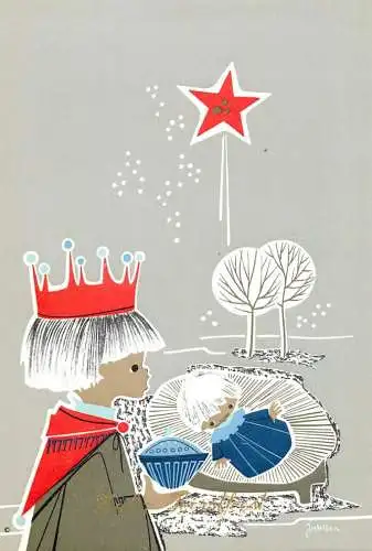 Greetings card Children prince and baby drawing
