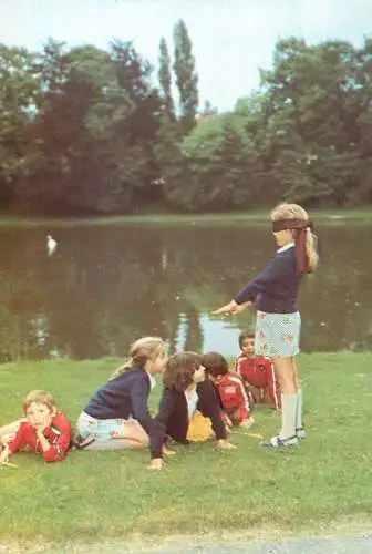 Greetings card Children playing by the lake