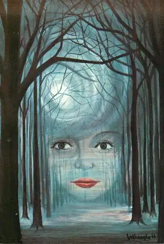Greetings card woman portrait and forest