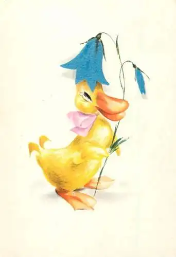 Greetings card Animals duck and flowers