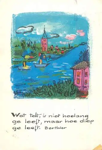 Greetings card drawing of sity and river