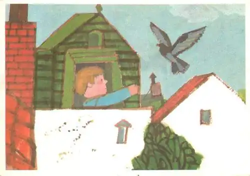 Greetings card Children boy and flower drawing