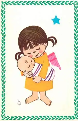 Greetings card Children young girl and baby