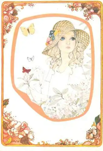 Greetings card Children young girl portrait drawing