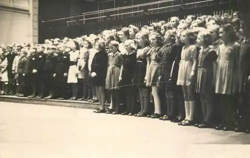 Real photo school children assembly