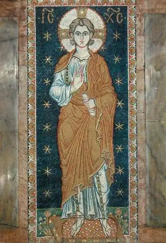 Italy Venezia Basilica di S Marco Mosaic representing the Saviour beardless & blessing