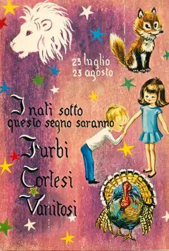 Greetings postcard advertising Italy zodiac couple