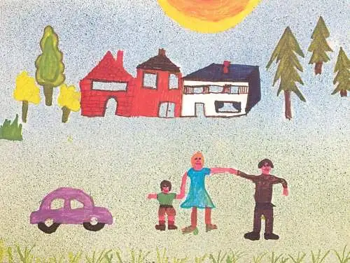 Greetings postcard Belgium family drawing
