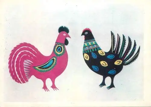 Greetings postcard art chicken drawing