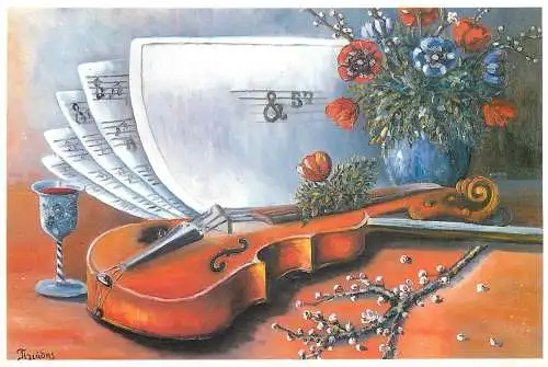 Greetings postcard painting T. Iliadis mondschilder Griekenland
