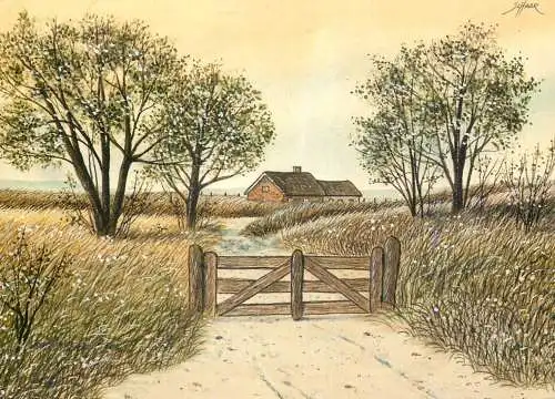 Greetings postcard painting August Peter K. Schaar
