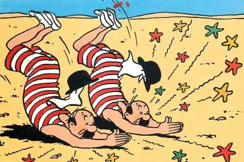 Greetings postcard comic men diving into sand instead of water
