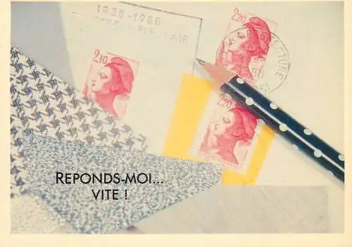 Greetings postcard advertising Reponds-moi vite photo Daniel Fayolle